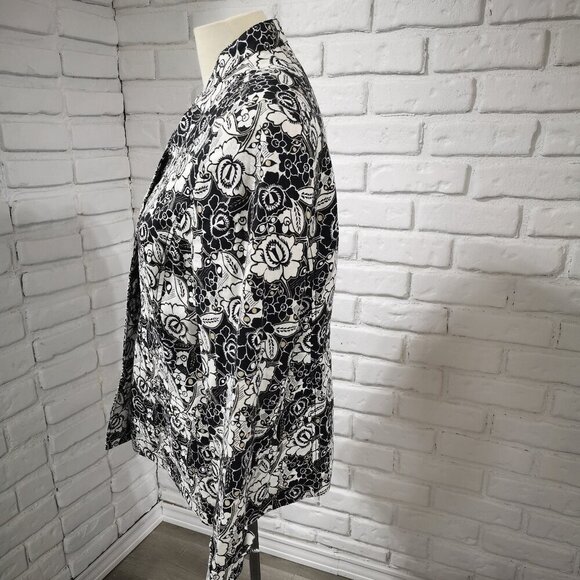 Liz Claiborne Ladies Size Large 100% Linen Black/White/Tan Blazer - Picture 5 of 15